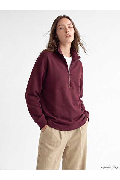 LC Waikiki Lcw Modest Mürdüm High Neck Soft Touch Women's Sweatshirt Tunic