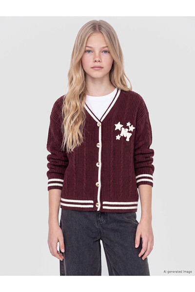LC Waikiki V-neck embroidered knit cardigan for girls
