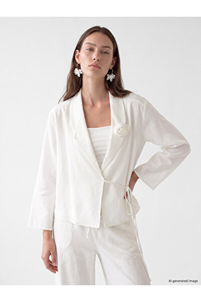 LC Waikiki Lcw Modest Ecru Double-Breasted Collar Blouse with Rose Detail