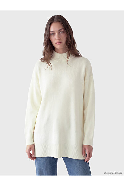 LC Waikiki Lcw Modest Ecru Stand Collar Women's Knitwear Tunic