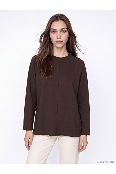 LC Waikiki Lcw Modest Brown Soft Touch Oversize Women's Sweatshirt Tunic