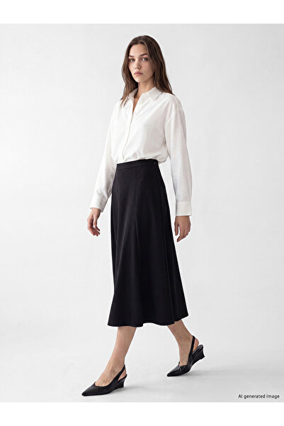 LC Waikiki Lcw modest black zippered flared skirt