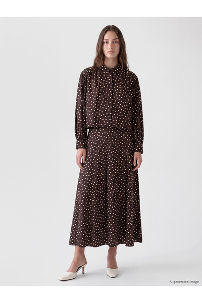 LC Waikiki Lcw Modest Brown Polka Dot Poplin Women's Shirt