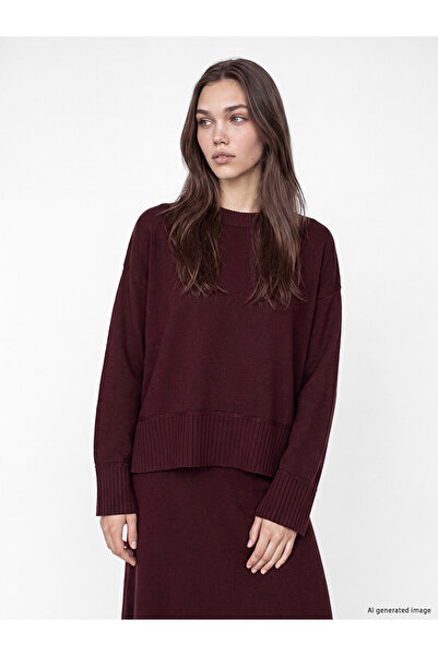 LC Waikiki Lcw Modest Burgundy Crew Neck Women's Knitwear Sweater