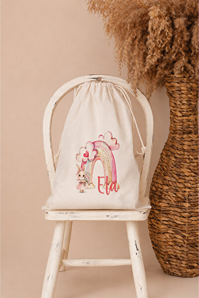 Pia Baby İsme Özel Kız Bebek Çocuk Kıyafet Kesesi 30x40 cm %100 Pamuk Ham Bez...
