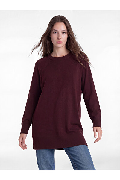 LC Waikiki Lcw Modest Burgundy Crew Neck Women's Knitwear Tunic