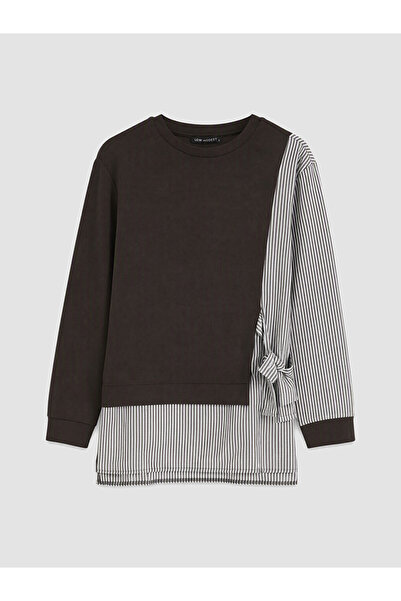 LC Waikiki Lcw Modest Brown Striped Soft Touch Women's Sweatshirt Tunic