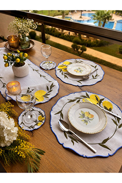 Linoria Home 2’li 40x40 cm Limon Nakışlı Amerikan Servis – Gardenya Kumaş