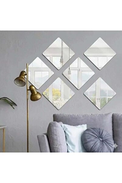 Generic Diamond Acrylic Wall Mirror Stickers – Set of 6 | 18 × 18 cm Self-Adh...