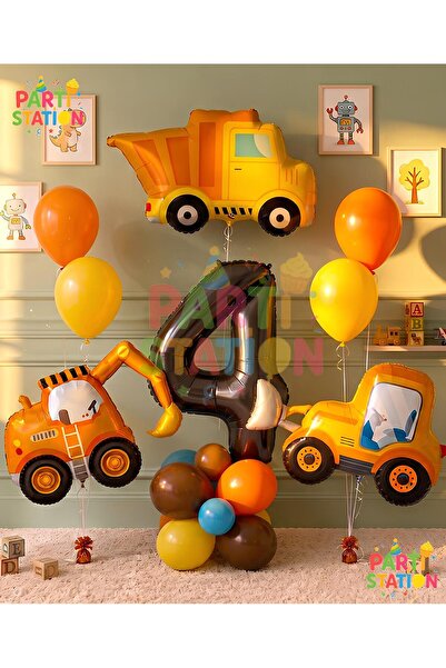 Parti Station Business Machines Construction Balloon Set 4 Years Old - 14 Pie...