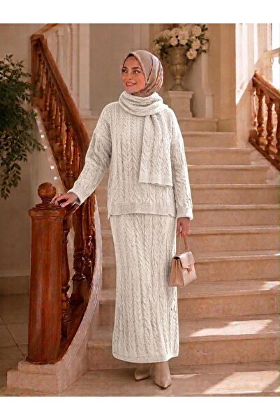AXXAN Women's 3-Piece Knitwear Set Skirt Sweater Shawl 3 Pieces