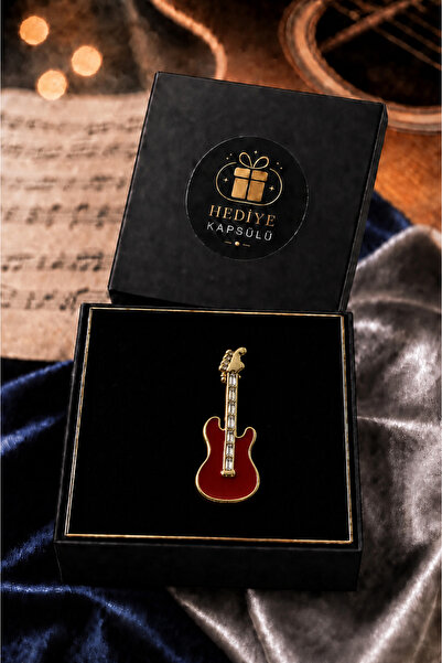 PULİNİN DÜKKANI Taşlı Kırmızı Elektro Gitar Broş Müzisyen ve Müzik Öğretmenin...