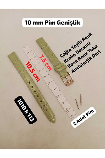 Brality 10 mm Uyumlu Kol Saati Kordonu ÇAĞLA YEŞİLİ Renk KROKO Desenli Model-...
