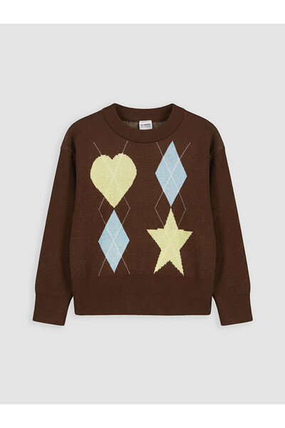 LC Waikiki Crew Neck Patterned Girl's Knitwear Sweater