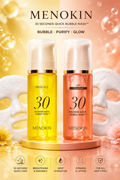 Menokin مجموعة ماسك الفقاعات السريع للوجه Bright + Lift Collagen للإشراقة وال...