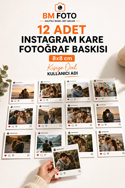 BM Foto 12 Adet Instagram Kare Fotoğraf Baskısı 8x8 cm | Kişiye Özel Kullanıc...