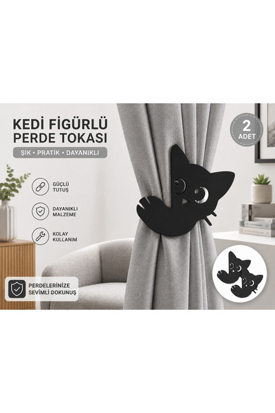 Kedi Figürlü Perde Tokası 2’li Set – Dekoratif Perde Tutucu