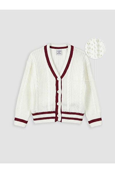 LC Waikiki V-neck striped girl's knit cardigan