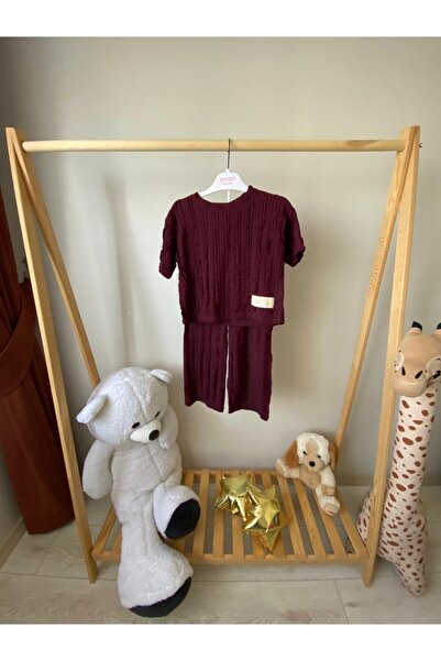 Çocuk fitilli, bürümcük kumaş kısa kollu alt-üst takım