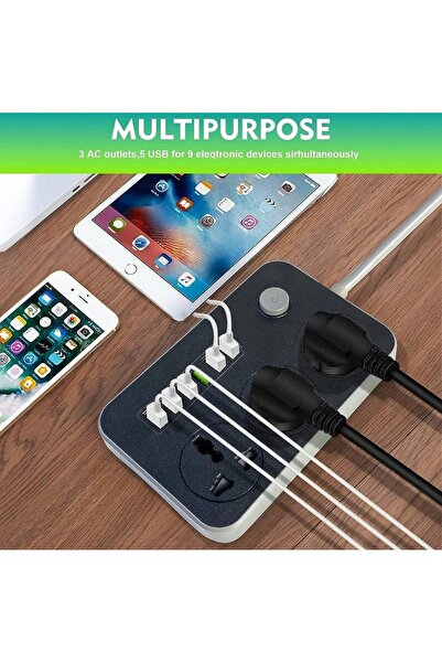 BOLICE Power Strips Extension Cord 3 Outlets Power Socket with 6 USB Ports Un...