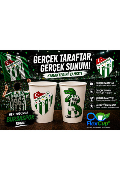 FlexCup Bursaspor Taraftar Baskılı 7 Oz Karton Bardak 1000 Adet