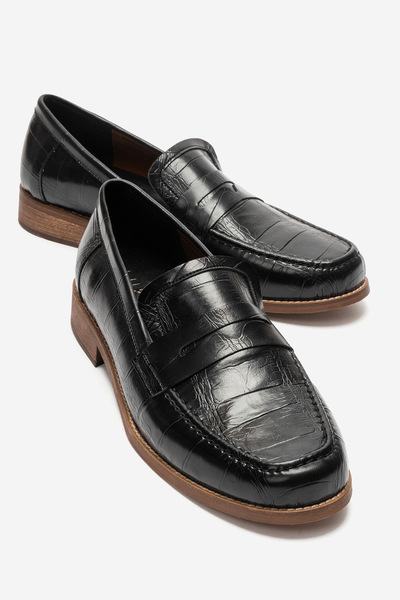 by selvi Lukka Shoes Daniel Men's Black Crocodile Handmade Moccasin Loafer Shoes