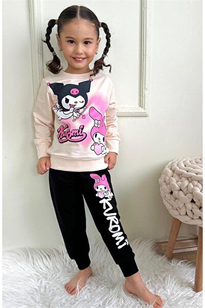 LUFFY KİDS Girl's Patterned 2-Thread Elastic Leg Sweatpants Set - 2020