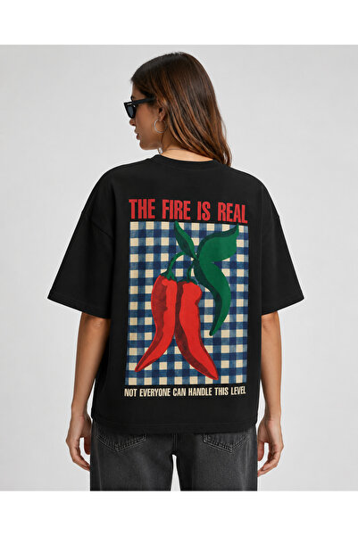 fingerjewerly The Fire Is Real Back-Printed Oversize T-Shirt Unisex 80% Cotto...