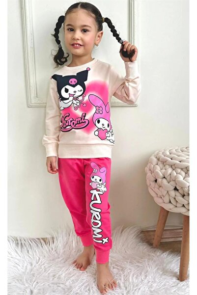 LUFFY KİDS Girl's Patterned 2-Thread Elastic Leg Sweatpants Set - 2020