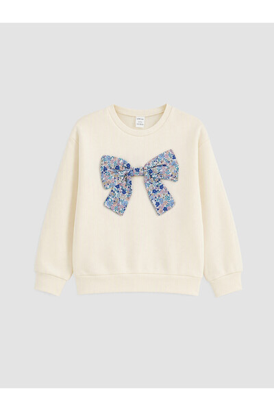 LC Waikiki Ecru Bowknot Thick Sweatshirt for Girls