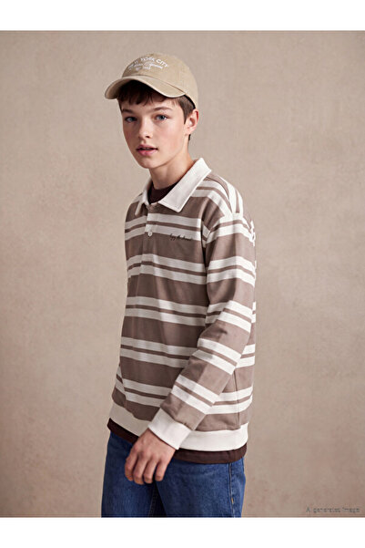 LC Waikiki Rmz Gi̇yi̇m Farkiyla Devrik Roba Collar Striped Boys' Sweatshirt
