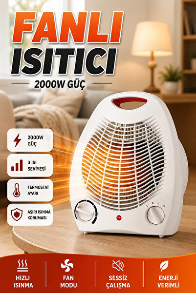 canrodi 2000W Elektrikli Fanlı Isıtıcı Kompakt Taşınabilir Hızlı Isıtma Cihazı