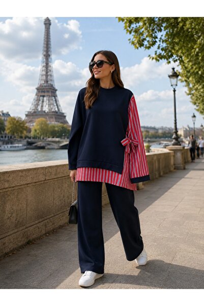 Lavanta Tekstil Striped Garnished Suit