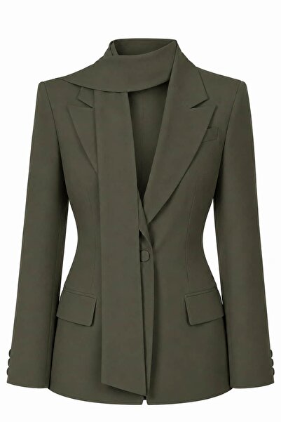 ROYAL'S AURA Fularlı Vatkalı Bel Oturtmalı Premium Blazer Ceket