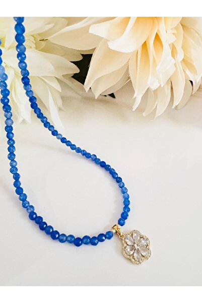 DEVİ fashion Natural Stone Flower Pendant Necklace 45 cm