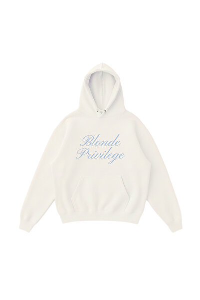 WHITE OF CREATIVE Kadın Blonde Privilege Yazılı Baskılı Oversize Hoodie 3 İpl...