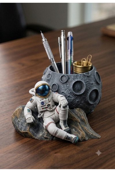 Genel Markalar Astronot Figürlü Dekoratif Masa Üstü Kalemlik - Modern Ofis Or...