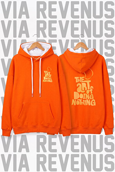 Vordevia The Art of Doing Nothing Printed Unisex Orange Wide Fit Hoodie Sweat...