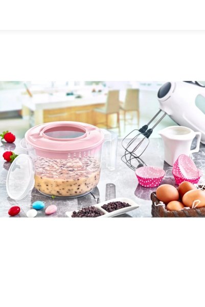 2500 ml Kapaklı Mikser Kabı, Kaydırmaz Tabanlı, ölçülü ve Çok Yönlü Mutfak Aleti PP Plastik