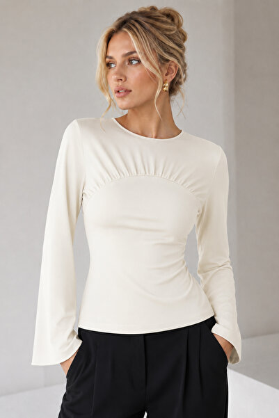 fablair Women's Crew Neck Underbust Drawstring Detailed Long Sleeve Spanish S...