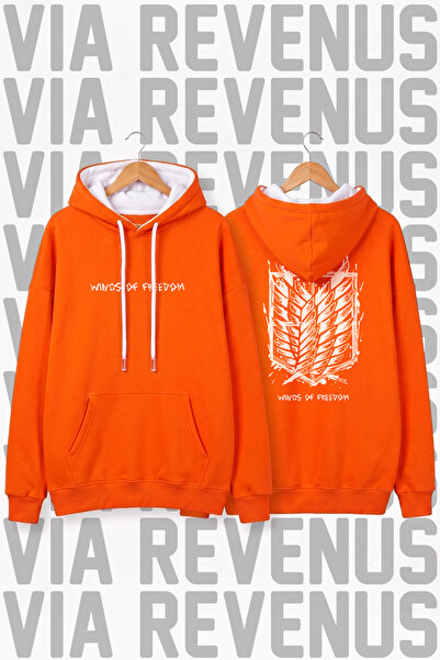 Vordevia Attack on Titan Printed Unisex Orange Wide Fit Hoodie - White Rope D...