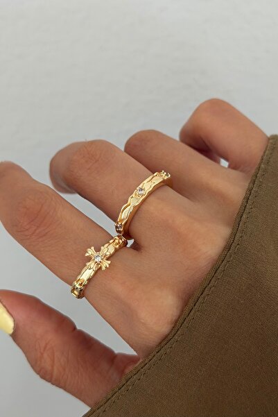 Lavian Accessories 2’li Pare Gold Yüzük Seti