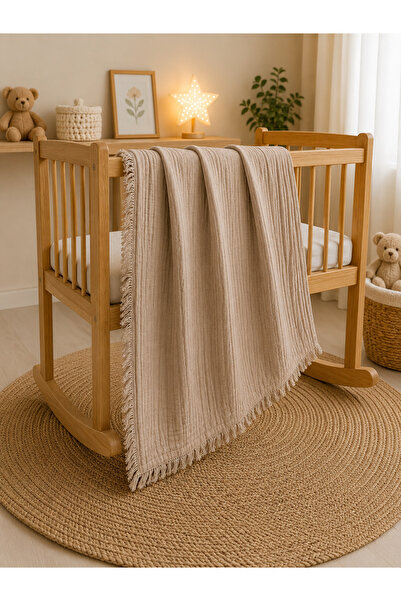 COOLMINIES %100 Pamuk 4 Katlı Püsküllü Muslin Bebek Battaniyesi, Çok Amaçlı M...