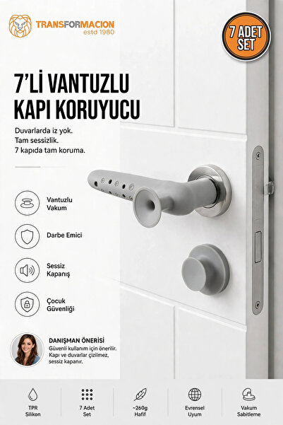 Transformacion 2 li Vantuzlu Silikon Kapı Kolu Stoperi Duvar Koruyucu Sessiz ...