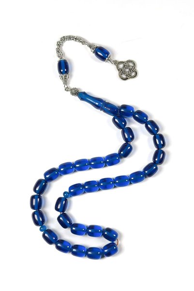 TESBİHKENTİ Şükrü Baba Atölyesi Classic Model Blue Fire Amber Prayer Beads