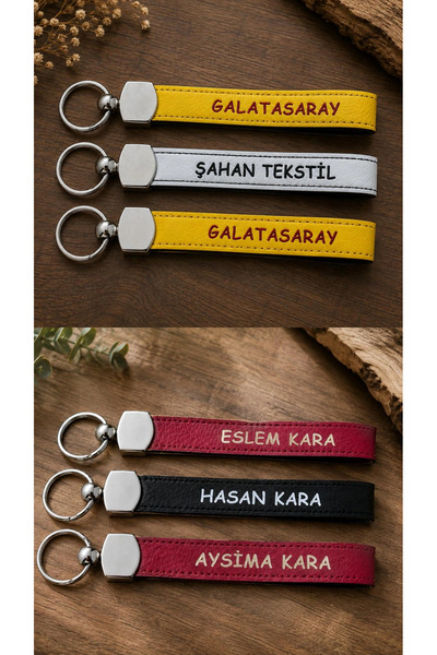 Kişiye ozel 3 lü aile anahtarlıgı %100 Hakiki Deri