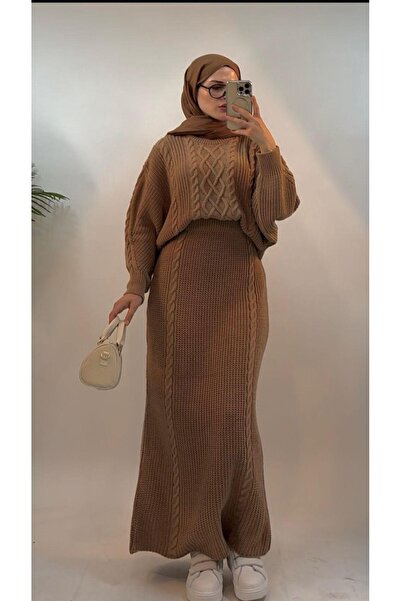 AXXAN Knitwear Skirted Sweater Embroidered Patterned Wool Sweater Skirt Stand...