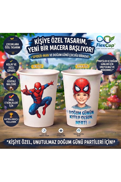 Örümcek Adam Temalı Baskılı Karton Bardak – Doğum Günü, Parti ve Okul Etkinlikleri İçin 100 Adet