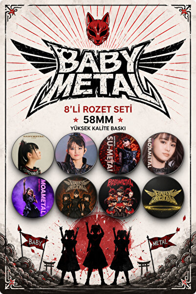 BABYMETAL 8'li Rozet Seti SU-METAL MOA-METAL BABYMETAL Logo Metal Rock Çanta Ceket Rozeti