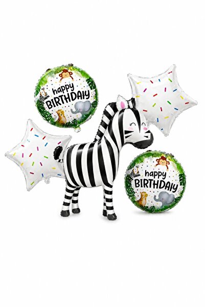 Patladı Gitti Set of 5 Zebra Themed Happy Birthday Foil Balloons – Safari and...